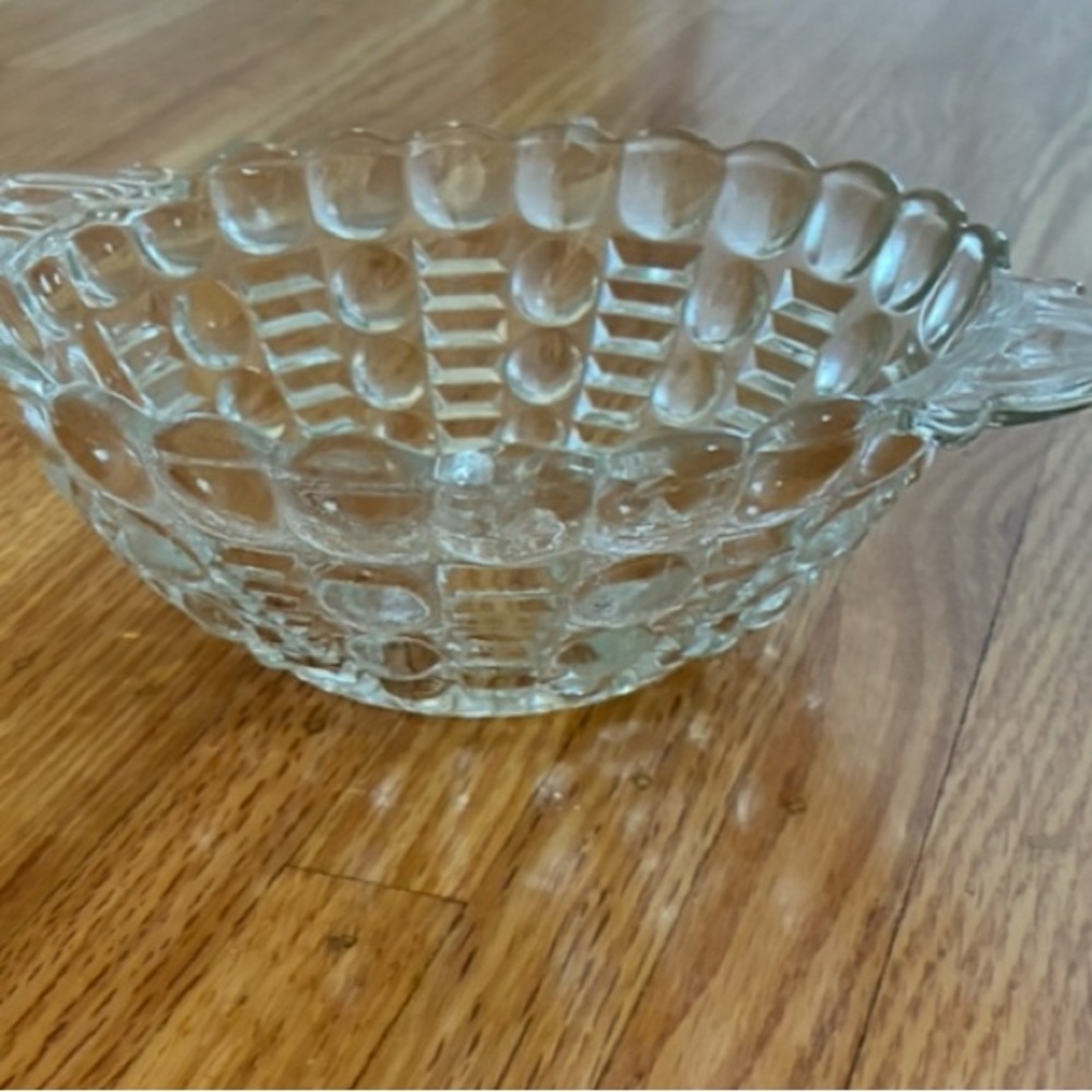 Vintage Anchor Hocking clear, bubble glass dish with tab handles